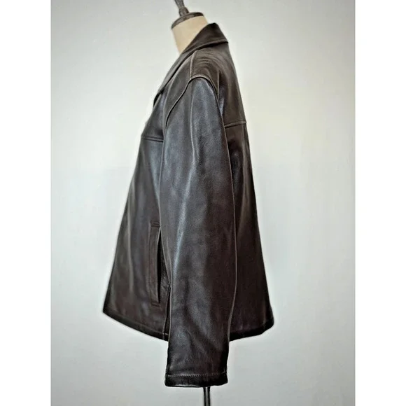 Dockers Premium Brown Leather Bomber Jacket Mens LARGE #1-0167 - Picture 2 of 9